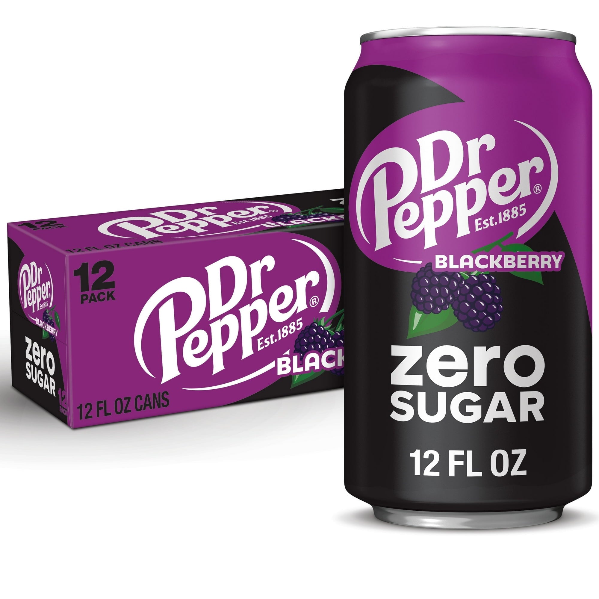 Dr Pepper Blackberry Zero Sugar Soda, 12 fl oz Cans, 24-Pack