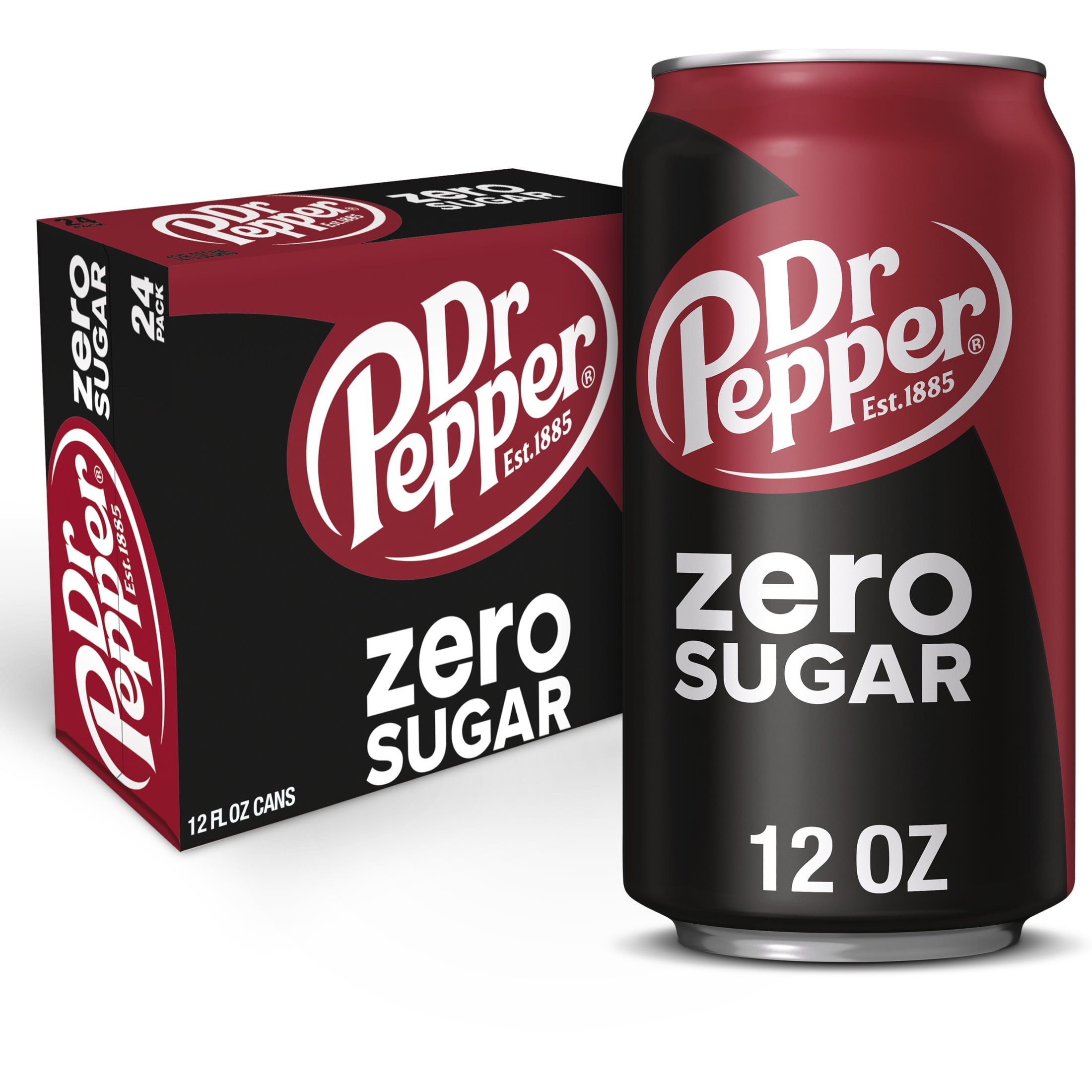 Dr Pepper Zero Sugar Soda, 12 fl oz Cans, 24-Pack